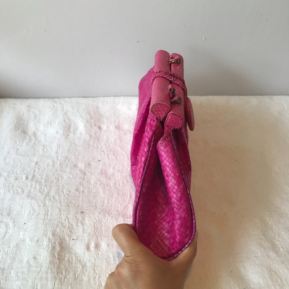 Hot Pink Python and Straw Bag w/ Chain Handle - Picture 4 of 6